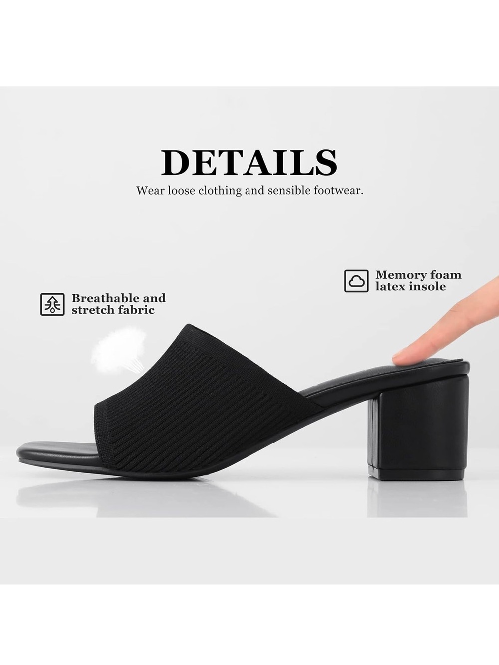 Shoe’N Tale Black Knit Block Heel Slide Mules Square Toe Sandals 11